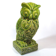 Cargar imagen en el visor de la galería, Antiguo Búho Cerámica Vintage Craquelado Verde 26 cm