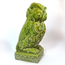 Cargar imagen en el visor de la galería, Antiguo Búho Cerámica Vintage Craquelado Verde 26 cm