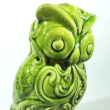 Cargar imagen en el visor de la galería, Antiguo Búho Cerámica Vintage Craquelado Verde 26 cm