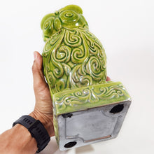 Cargar imagen en el visor de la galería, Antiguo Búho Cerámica Vintage Craquelado Verde 26 cm