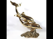 Cargar y reproducir el video en el visor de la galería, Antigua Escultura Delfines Bronce Grande Vintage 70s, 3.8 kg