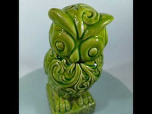 Cargar y reproducir el video en el visor de la galería, Antiguo Búho Cerámica Vintage Craquelado Verde 26 cm