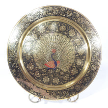 Cargar imagen en el visor de la galería, Antiguo Plato Decorativo Pavo Real Cobre India Grabado 29 cm