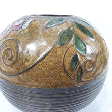 Cargar imagen en el visor de la galería, Florero Antiguo Bronce Esmaltado Recipiente Esfera Vintage