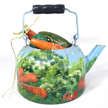 Cargar imagen en el visor de la galería, Tetera Decorativa Antigua Pintada Óleo Cosecha y Vegetales