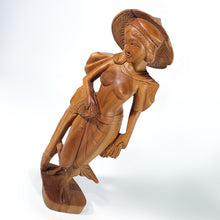 Cargar imagen en el visor de la galería, Escultura Antigua Madera Tallada Dama Asiática Vintage 30 cm