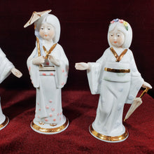 Cargar imagen en el visor de la galería, Antigua Juego Figuras Porcelana Montefiori Damas Japonesas Vintage