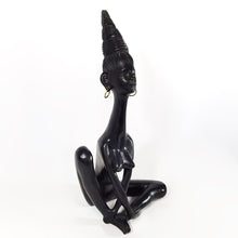Cargar imagen en el visor de la galería, Antigua Escultura Africana Mujer Madera Tallada Yoga Vintage