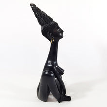 Cargar imagen en el visor de la galería, Antigua Escultura Africana Mujer Madera Tallada Yoga Vintage