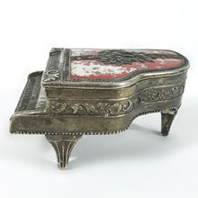 Cargar imagen en el visor de la galería, Antiguo Alhajero Piano Metálico Rosas Joyero Vintage 50s