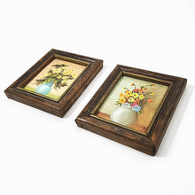 Cargar imagen en el visor de la galería, Par Cuadros Miniatura Óleo Vintage Floreros Coleccionables