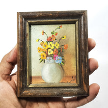 Cargar imagen en el visor de la galería, Par Cuadros Miniatura Óleo Vintage Floreros Coleccionables