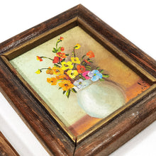 Cargar imagen en el visor de la galería, Par Cuadros Miniatura Óleo Vintage Floreros Coleccionables