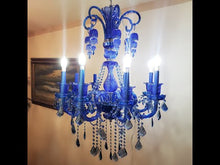 Cargar y reproducir el video en el visor de la galería, Antiguo Candil Cristal Réplica Descontinuado Baccarat Azul