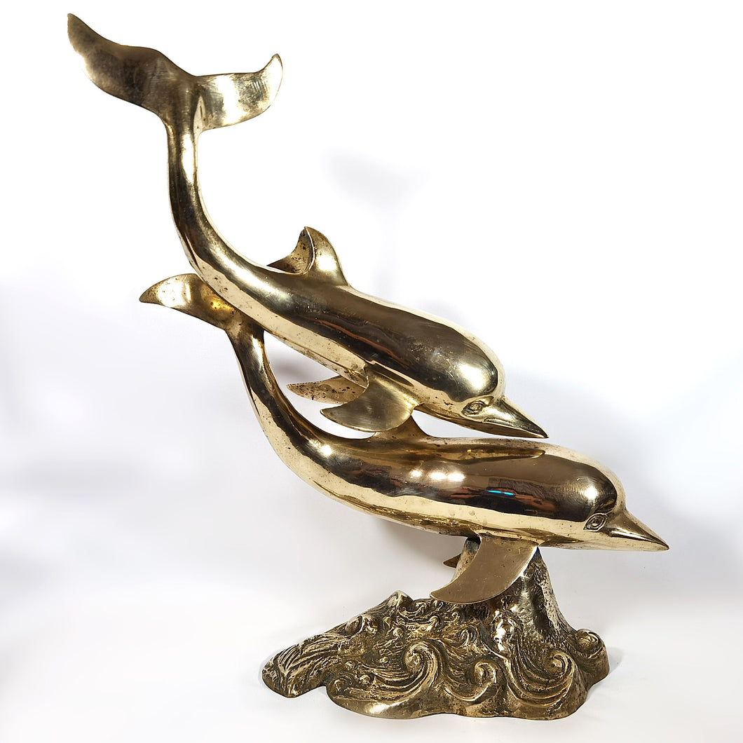 Antigua Escultura Delfines Bronce Grande Vintage 70s, 3.8 kg