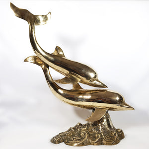 Antigua Escultura Delfines Bronce Grande Vintage 70s, 3.8 kg