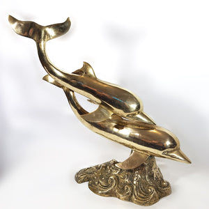 Antigua Escultura Delfines Bronce Grande Vintage 70s, 3.8 kg