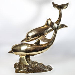 Antigua Escultura Delfines Bronce Grande Vintage 70s, 3.8 kg