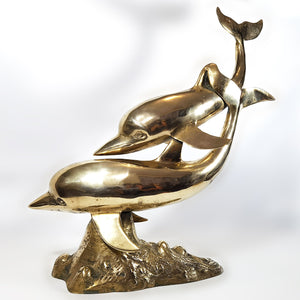 Antigua Escultura Delfines Bronce Grande Vintage 70s, 3.8 kg