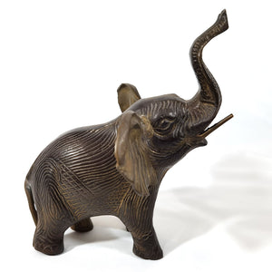 Antiguo Elefante Bronce India Vintage 70s, 1 Colmillo