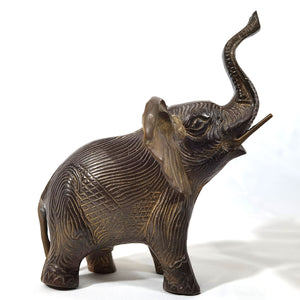 Antiguo Elefante Bronce India Vintage 70s, 1 Colmillo