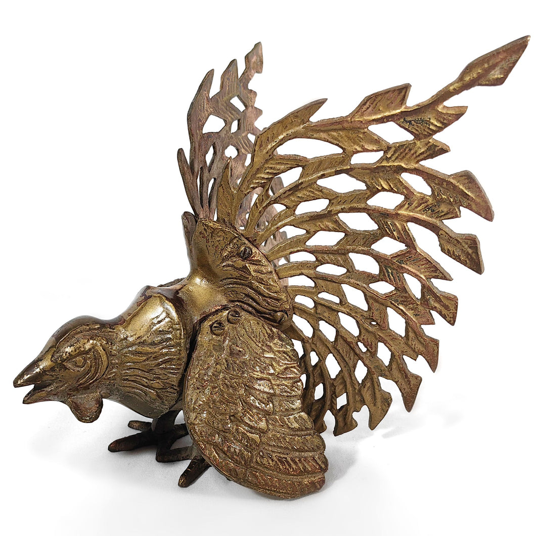 Gallo Antiguo de Pelea Bronce Vintage 70s Figura Escultura