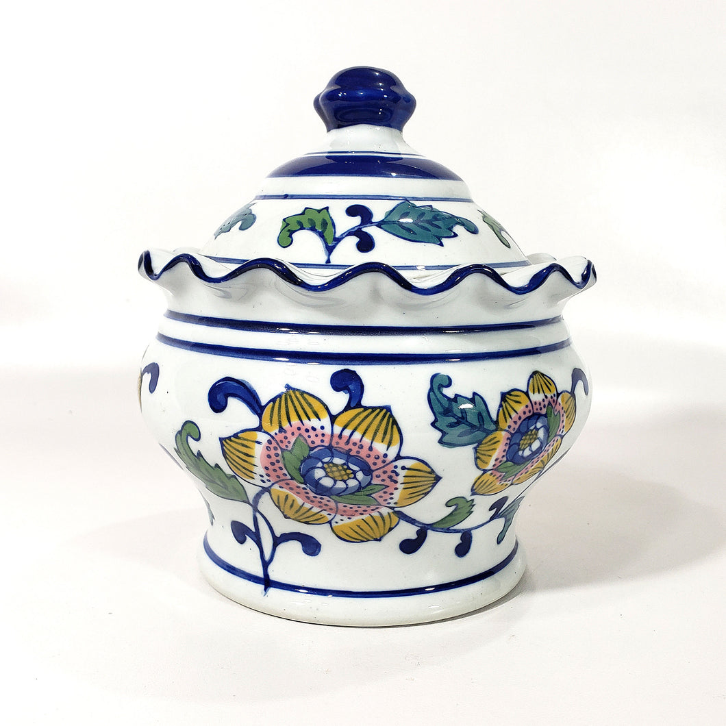 Antiguo Recipiente Dulcero De Porcelana China Con Tapa