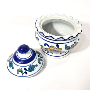 Antiguo Recipiente Dulcero De Porcelana China Con Tapa