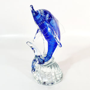 Antiguo Delfín Cristal Murano Azul Coleccionable Vintage