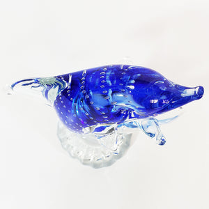 Antiguo Delfín Cristal Murano Azul Coleccionable Vintage