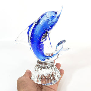 Antiguo Delfín Cristal Murano Azul Coleccionable Vintage