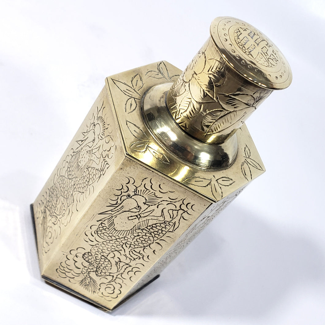 Recipiente Antiguo Chino Bronce de Té, Dragones Grabados