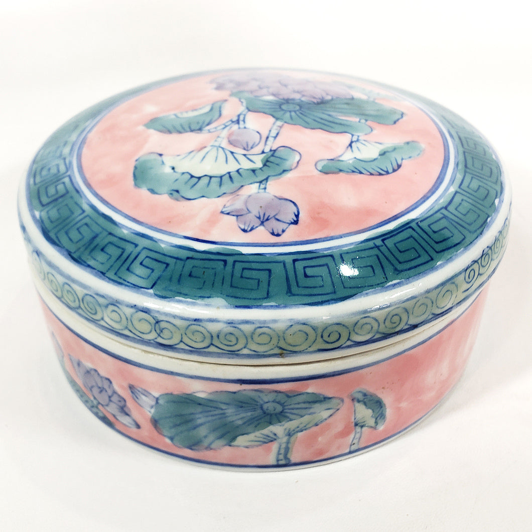 Alhajero o Galletero Antiguo Asiático de Porcelana Decorado a Mano