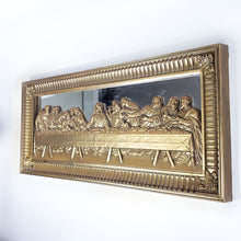 Cargar imagen en el visor de la galería, Recuadro Espejo Vintage Última Cena en Relieve Plástico Dorado
