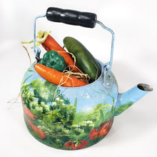 Cargar imagen en el visor de la galería, Tetera Decorativa Antigua Pintada Óleo Cosecha y Vegetales
