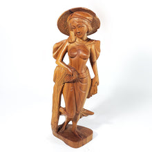 Cargar imagen en el visor de la galería, Escultura Antigua Madera Tallada Dama Asiática Vintage 30 cm
