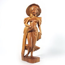 Cargar imagen en el visor de la galería, Escultura Antigua Madera Tallada Dama Asiática Vintage 30 cm
