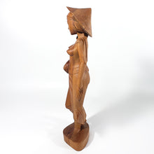 Cargar imagen en el visor de la galería, Escultura Antigua Madera Tallada Dama Asiática Vintage 30 cm

