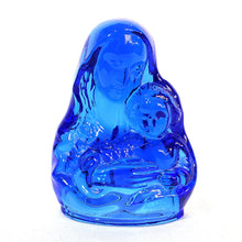 Cargar imagen en el visor de la galería, Escultura Virgen María y Jesús Cristal Murano Azul Vintage
