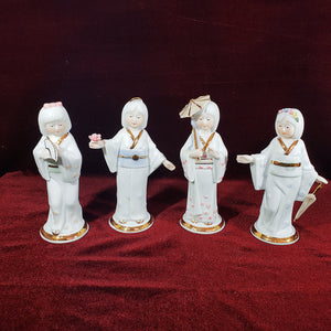 Antigua Juego Figuras Porcelana Montefiori Damas Japonesas Vintage