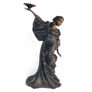Antigua Escultura Metal Bronce Mujer Porta Cirio 9 kg, 52 cm