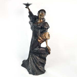 Antigua Escultura Metal Bronce Mujer Porta Cirio 9 kg, 52 cm