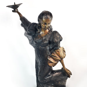 Antigua Escultura Metal Bronce Mujer Porta Cirio 9 kg, 52 cm
