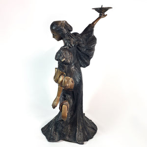 Antigua Escultura Metal Bronce Mujer Porta Cirio 9 kg, 52 cm
