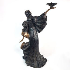 Antigua Escultura Metal Bronce Mujer Porta Cirio 9 kg, 52 cm