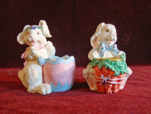 Par de Portavelas de Conejitos dePascua en Pasta