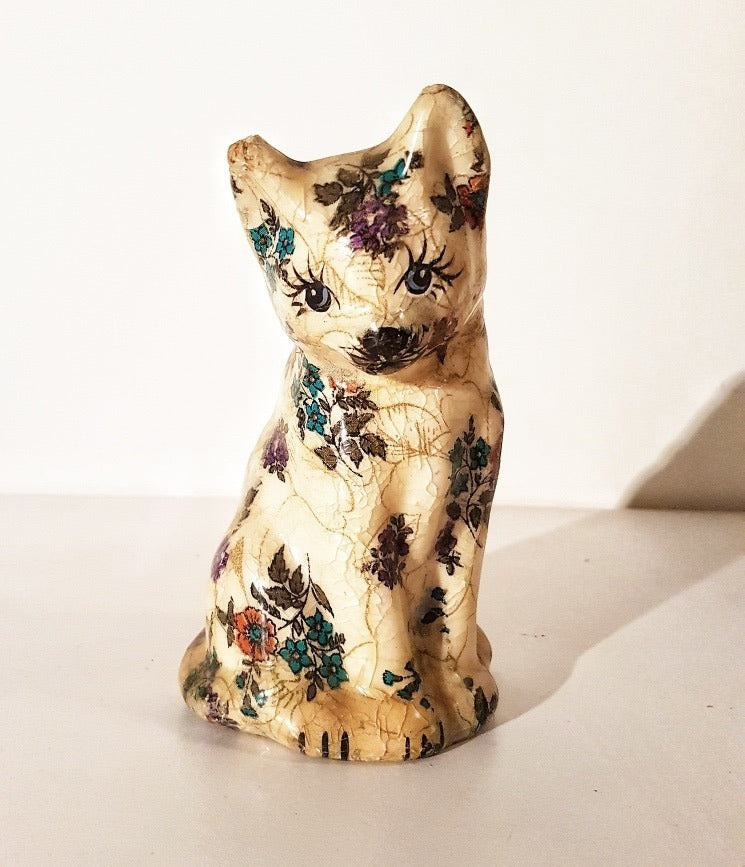 Figura Gato Craquelado Vintage