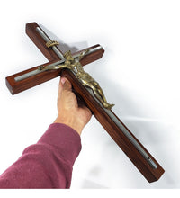 Cargar imagen en el visor de la galería, Antiguo Cristo Metal Chapa De Oro Y Madera, 50 Cm, Merlin
