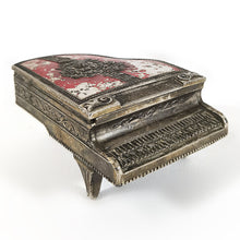 Cargar imagen en el visor de la galería, Antiguo Alhajero Piano Metálico Rosas Joyero Vintage 50s
