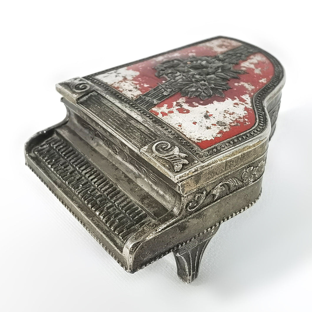 Antiguo Alhajero Piano Metálico Rosas Joyero Vintage 50s